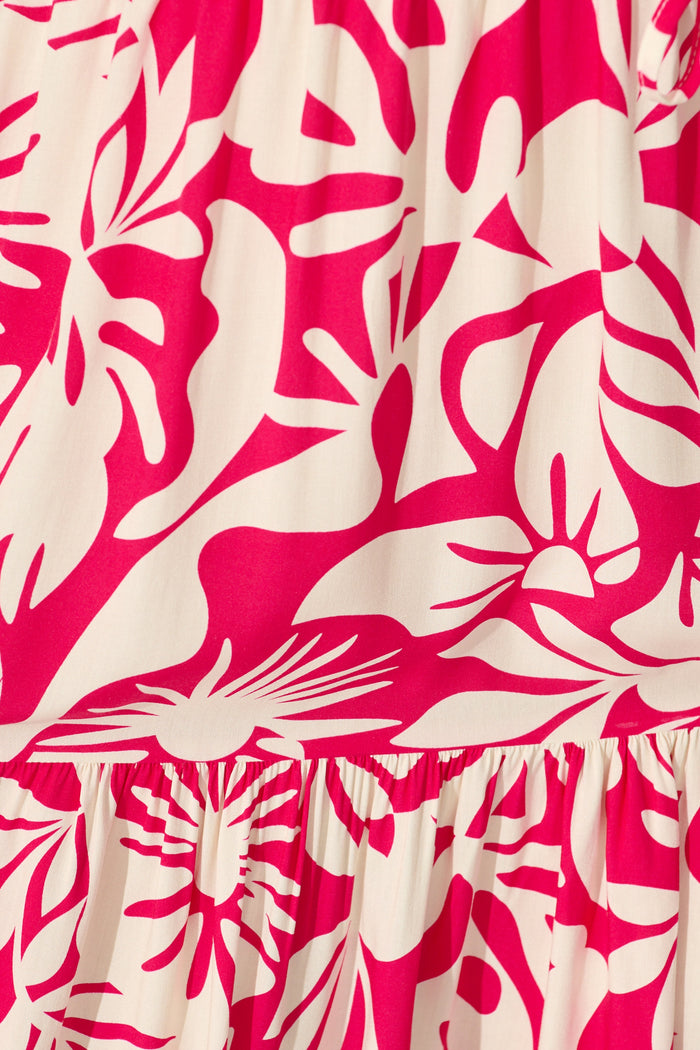 Amabelle Midi Dress in Pink with White Print fabric