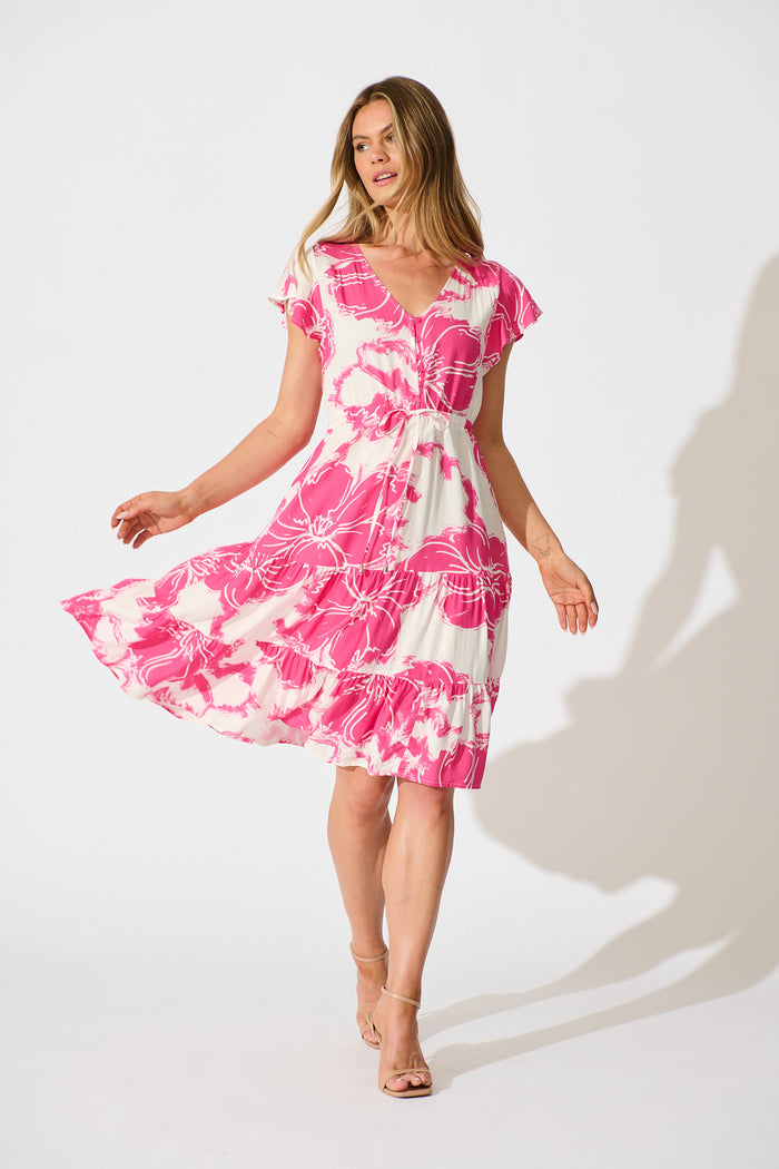 Covia Dress in Pink White Floral full length