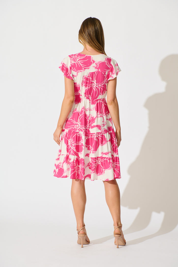 Covia Dress in Pink White Floral back