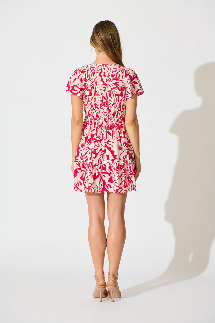 Malita Dress in Pink with White Print back