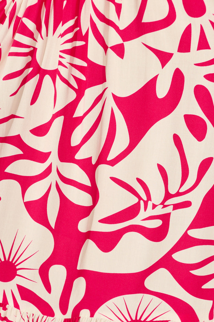 Malita Dress in Pink with White Print fabric