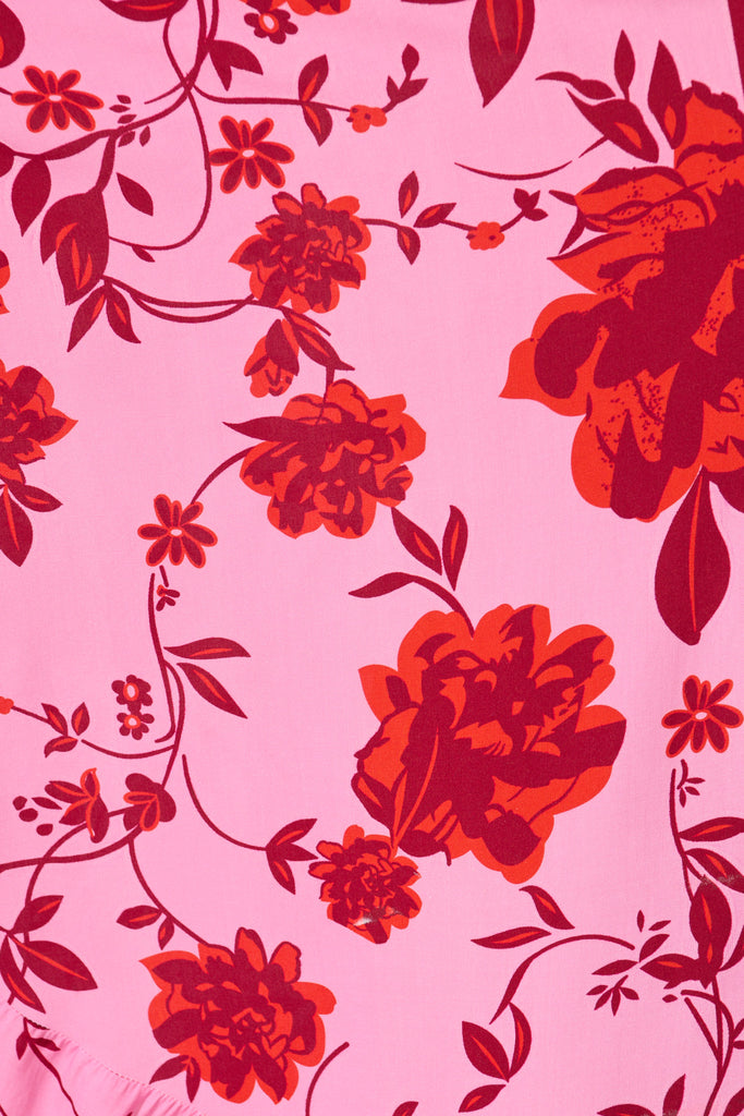 Talise Maxi Dress in Pink with Red Floral Print fabric