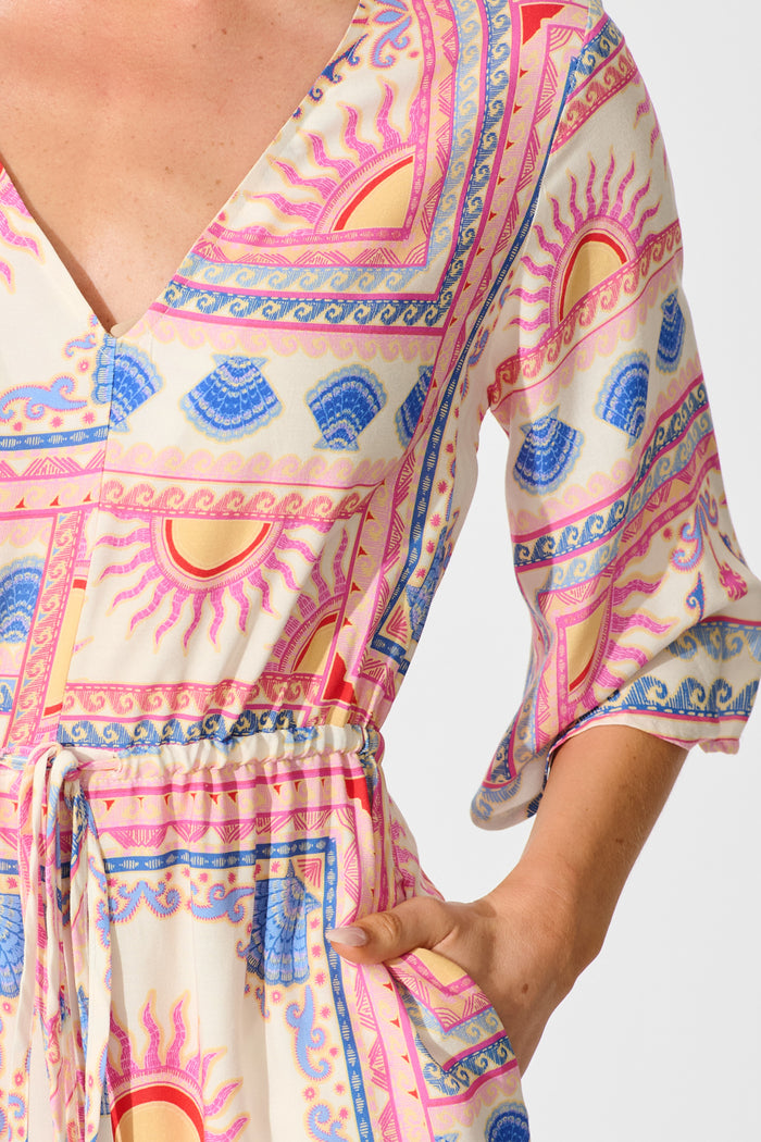 Milos Playsuit in Pink Tile Print detail