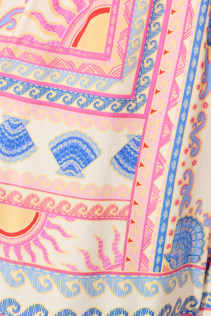 Milos Playsuit in Pink Tile Print fabric