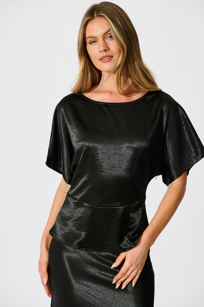 Satin Serenade Top in Black front
