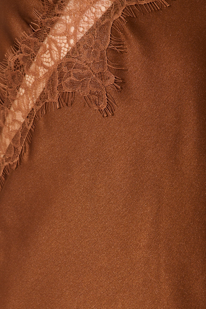 Illusion Midi Dress in Chocolate Satin fabric