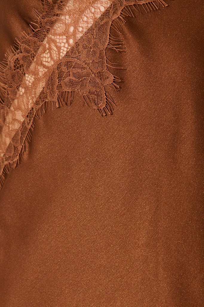 Illusion Midi Dress in Chocolate Satin fabric