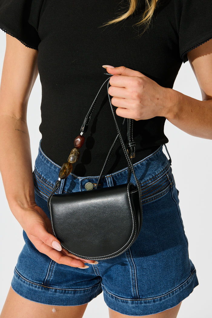 Monroe Crossbody Bag in Black with Resin Beads on model front