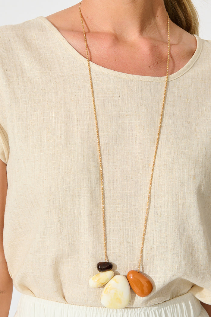 Sabina Pendant Necklace in Multi Resin Pebble on model close up