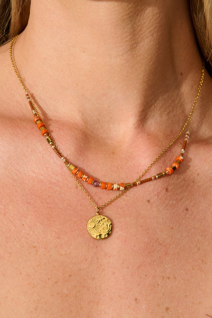 Tati 18K Layered Necklace in Gold with Multi Resin on model close up