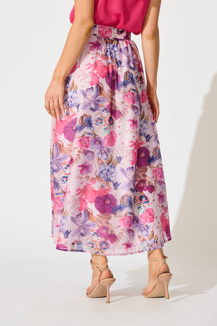 Lavish Luxe Maxi Skirt in Purple Floral Organza back