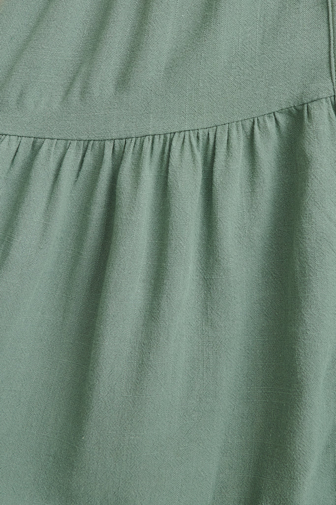 Damela Smock Dress in Sage Linen fabric