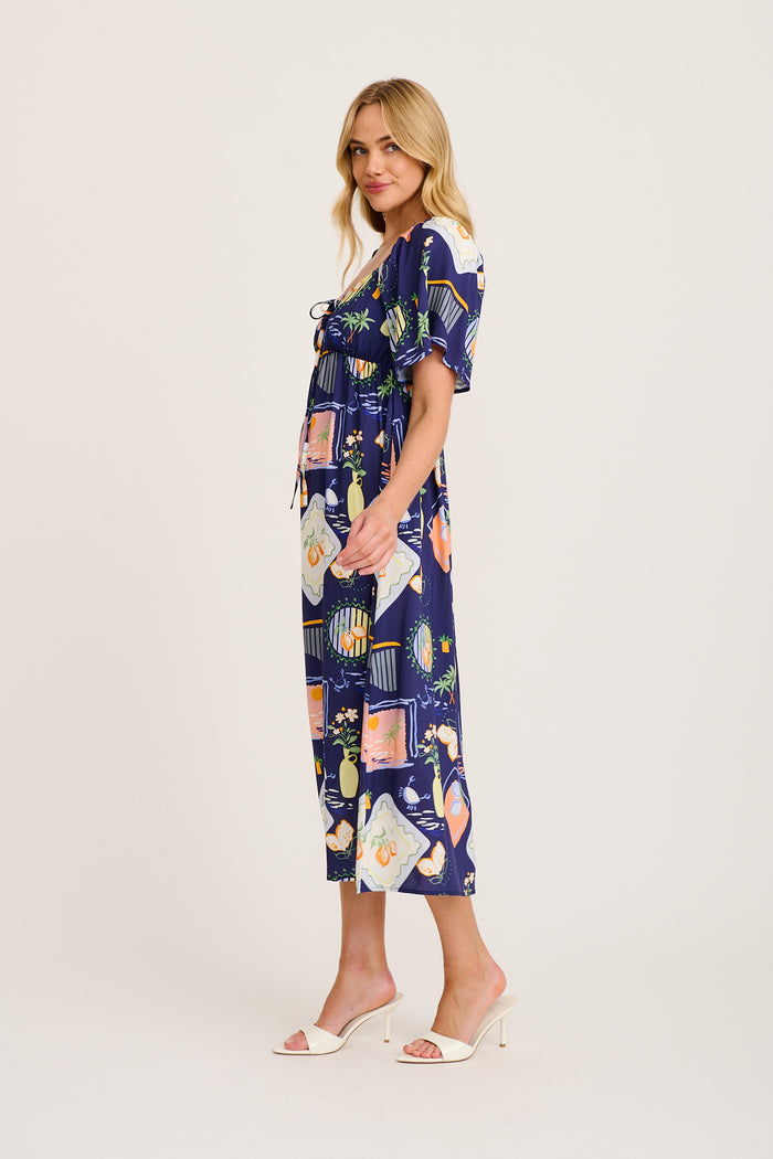 Livia Maxi Dress in Navy Multi Print side