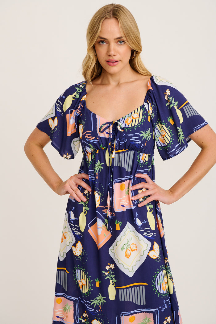 Livia Maxi Dress in Navy Multi Print front