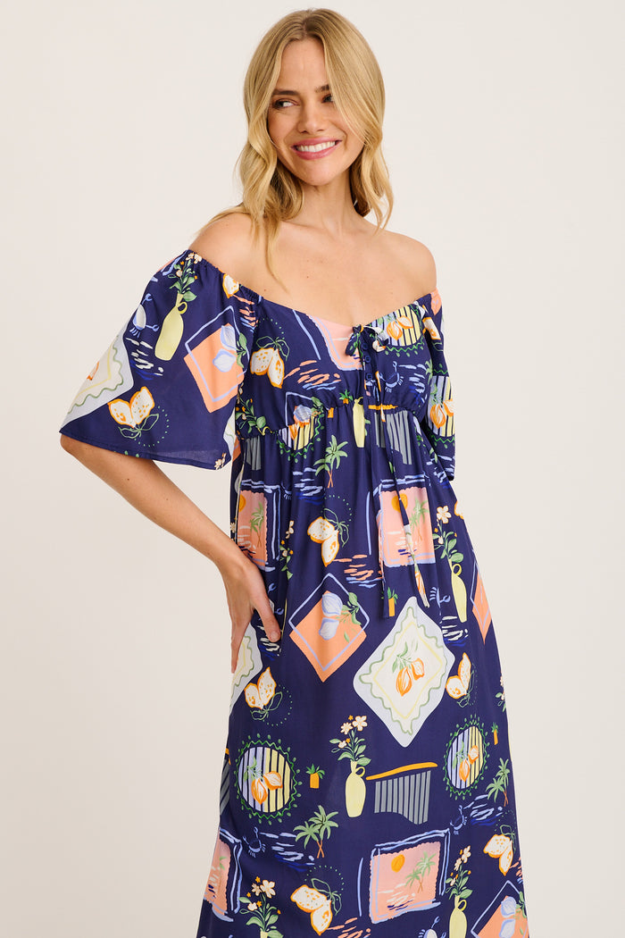 Livia Maxi Dress in Navy Multi Print front
