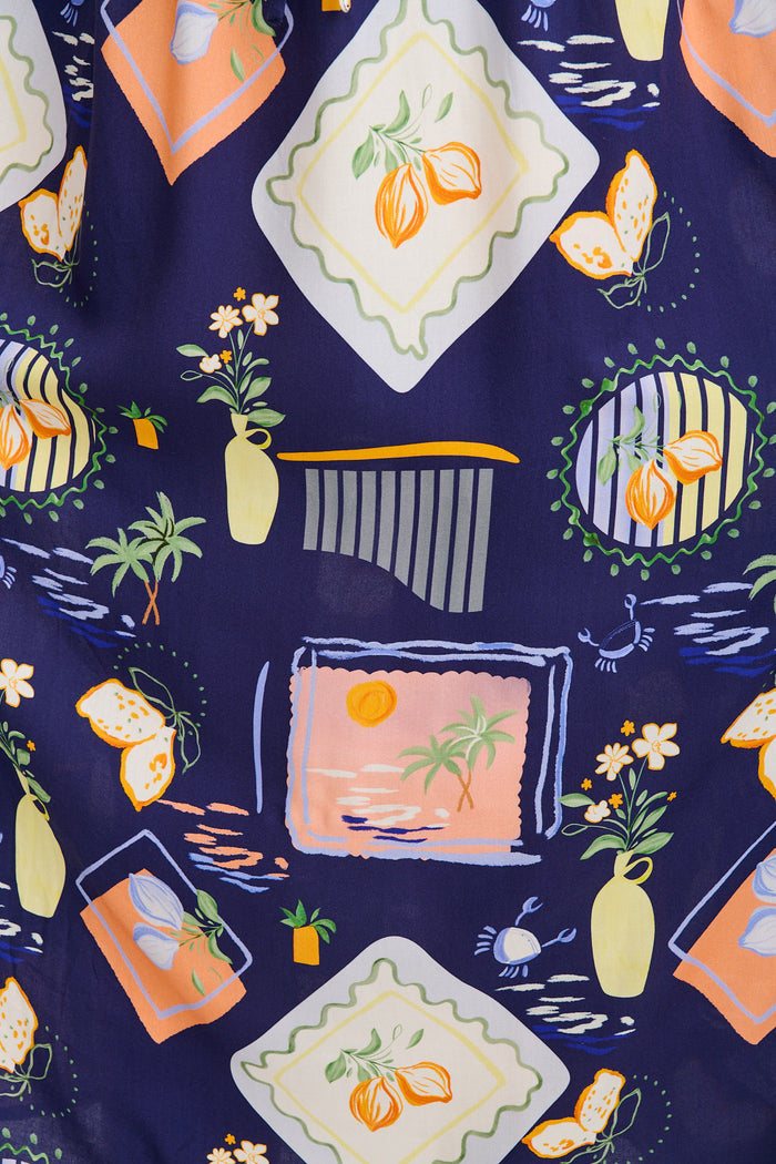 Livia Maxi Dress in Navy Multi Print fabric