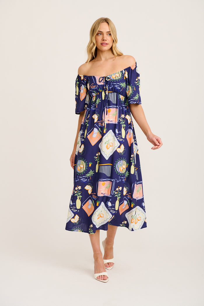 Livia Maxi Dress in Navy Multi Print full length