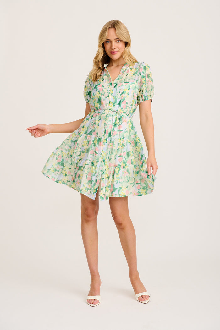 Valley Dress in Green Multi Print full length