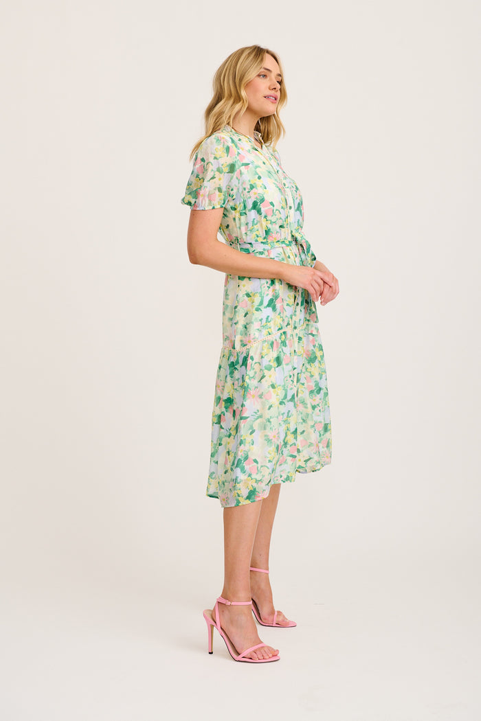 Vinca Midi Dress in Green Multi Print side