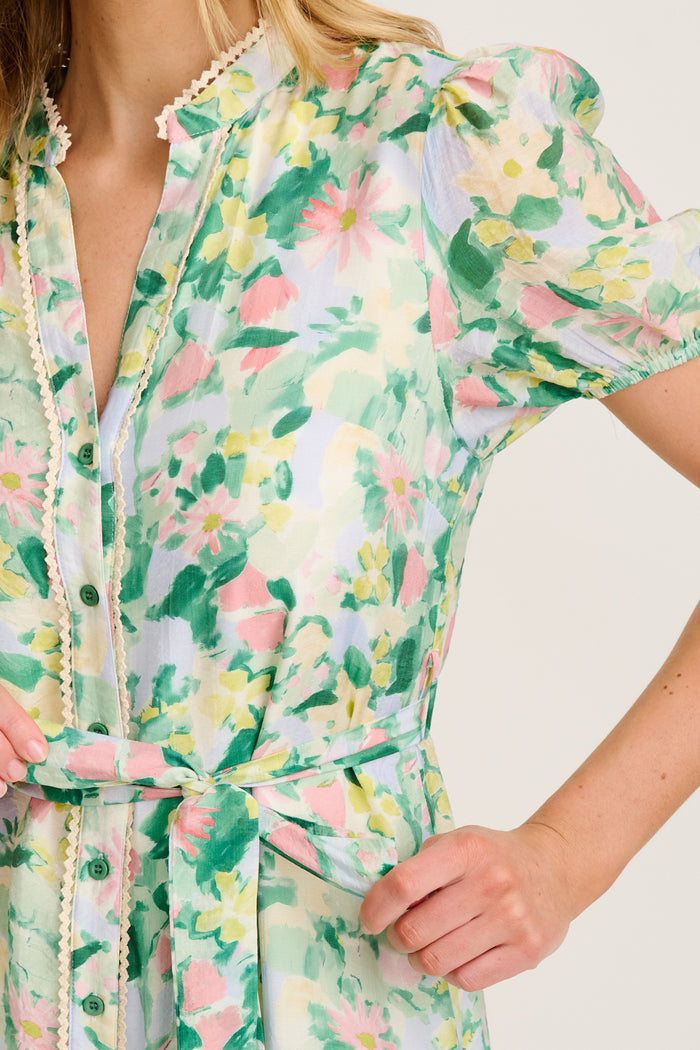 Vinca Midi Dress in Green Multi Print detail