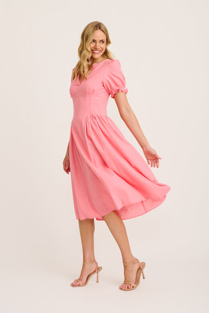 Maureen Midi Dress in Pink Cotton Linen side