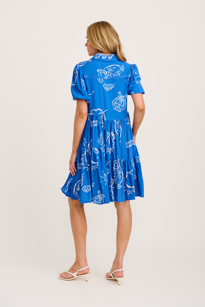 Sana Dress in Blue with White Print back