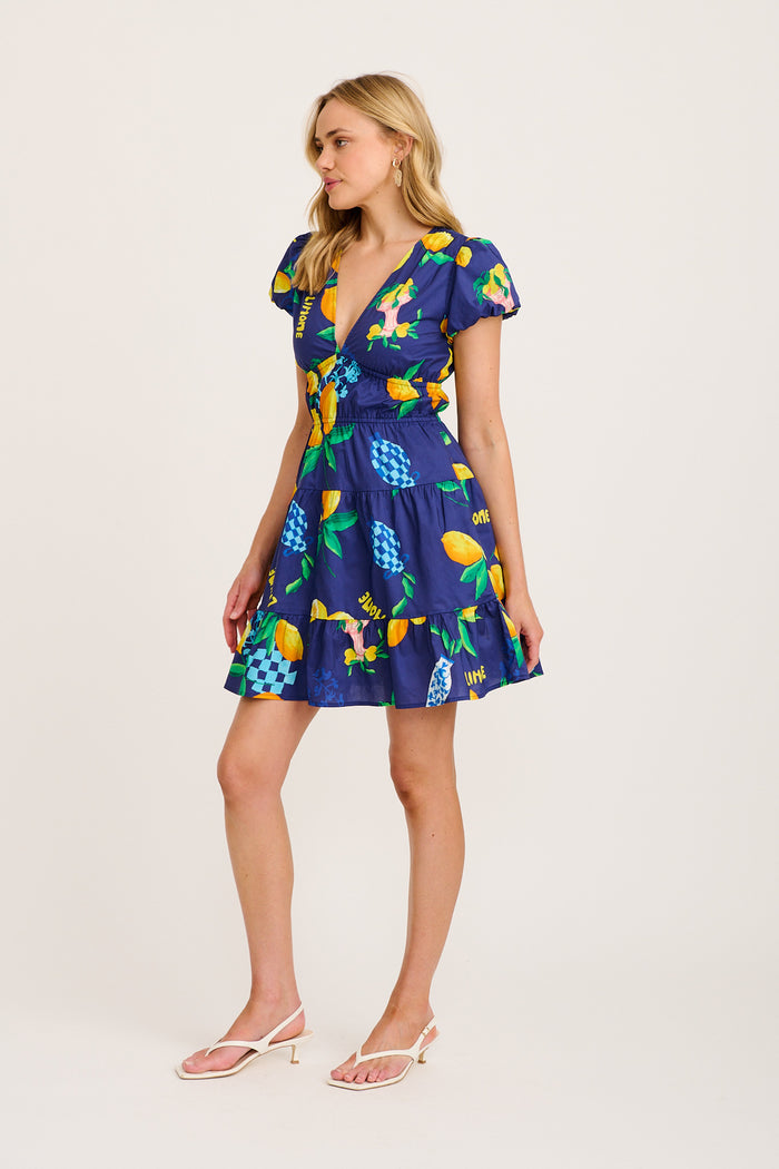 navy blue lemon dress Ravello Dress in Navy Lemon Print Cotton