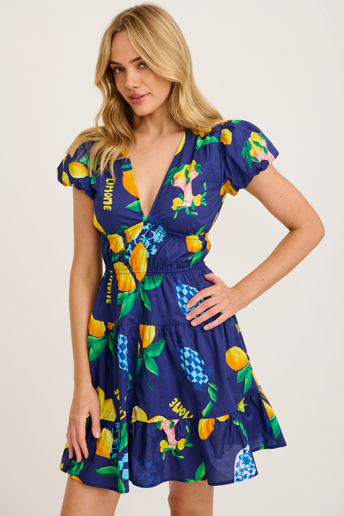 navy blue lemon dress Ravello Dress in Navy Lemon Print Cotton