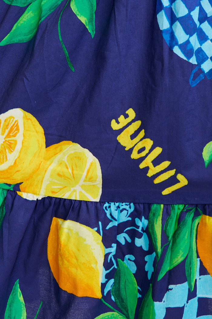Ravello Dress in Navy Lemon Print Cotton fabric
