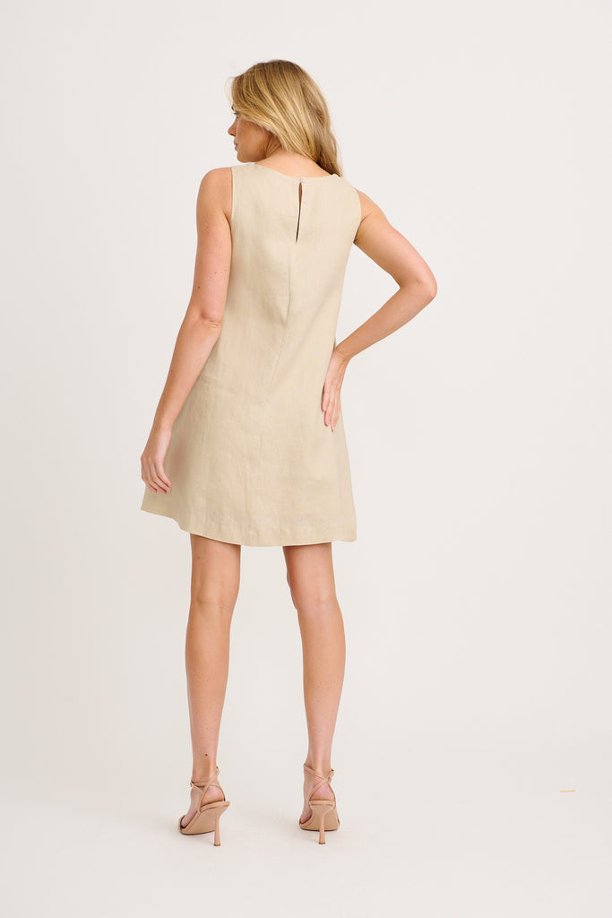 Island Dreamer Dress in Stone Linen back