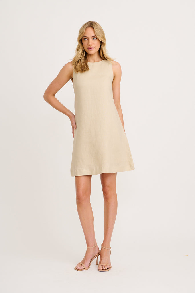 Island Dreamer Dress in Stone Linen full length