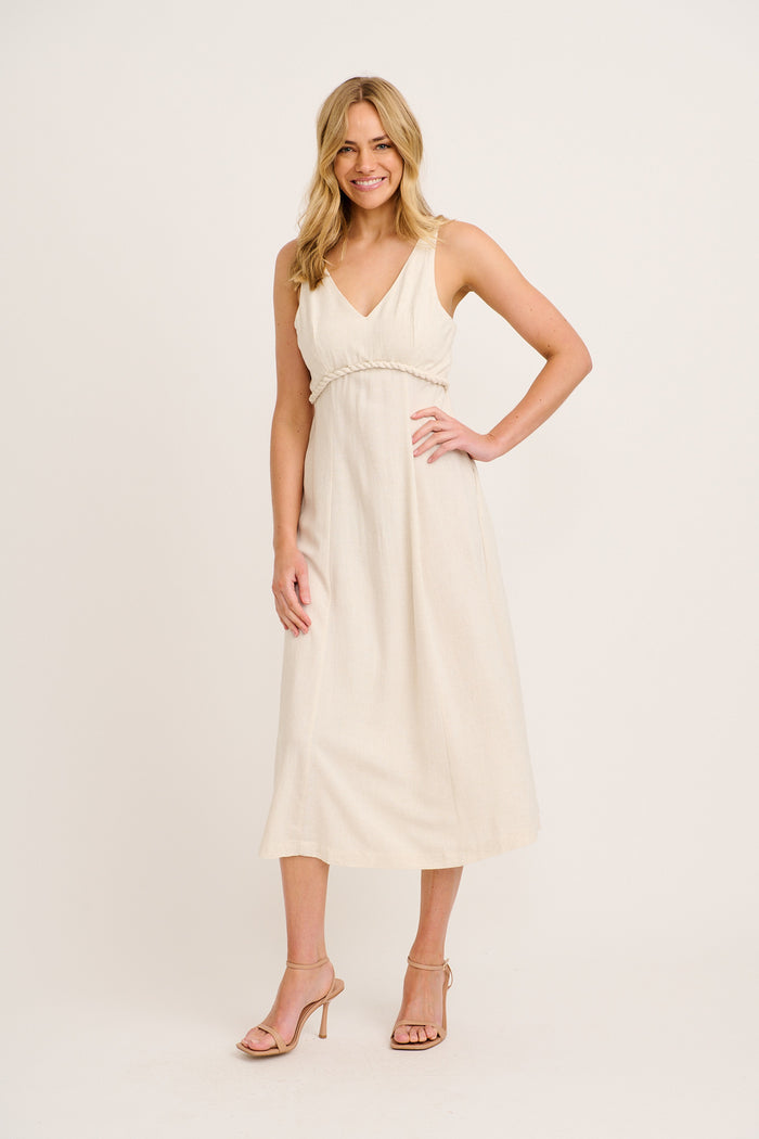 Jordie Midi Dress in Oatmeal full length