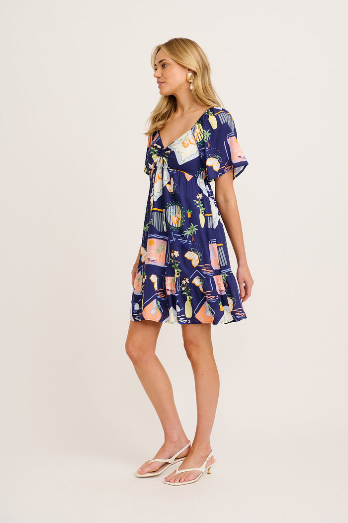Wilda Dress in Navy Multi Print side