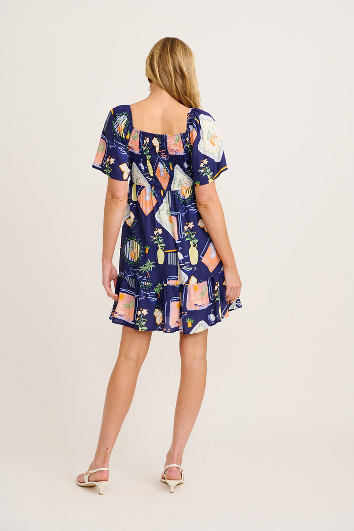 Wilda Dress in Navy Multi Print back