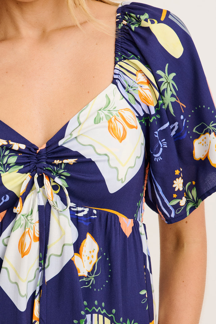 Wilda Dress in Navy Multi Print detail