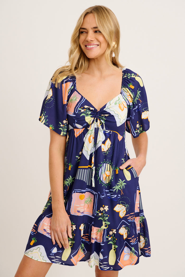 Wilda Dress in Navy Multi Print front