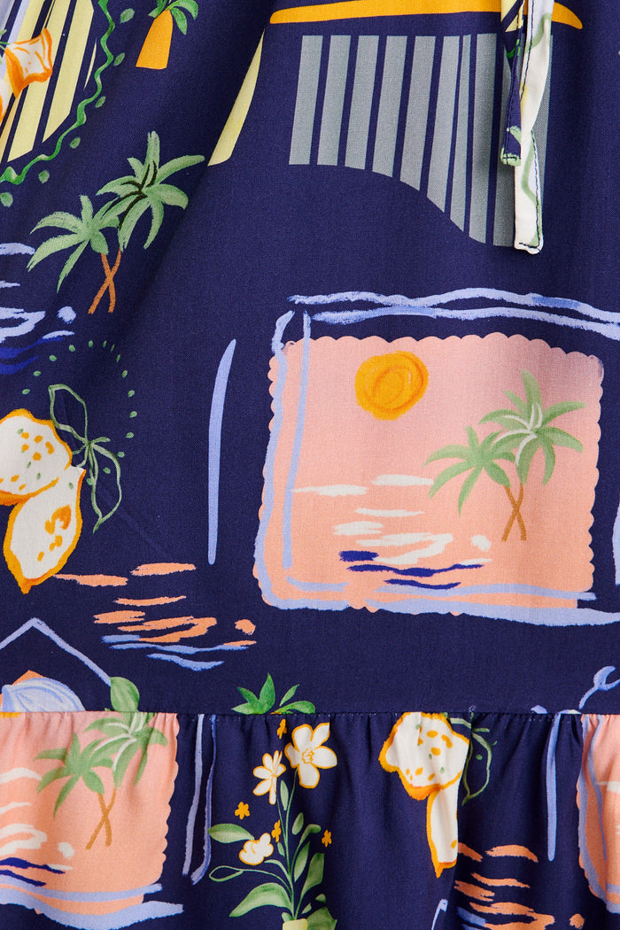 Wilda Dress in Navy Multi Print fabric