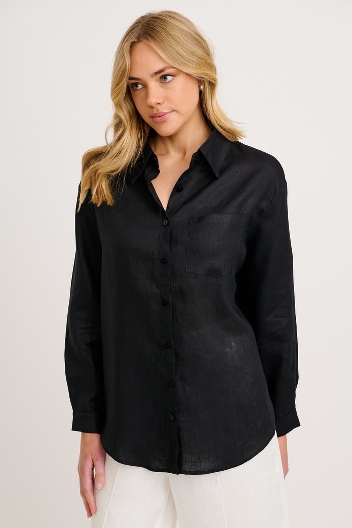 Ocean Echo Shirt in Black Linen front