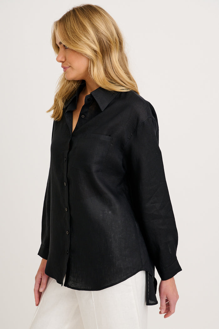 Ocean Echo Shirt in Black Linen side