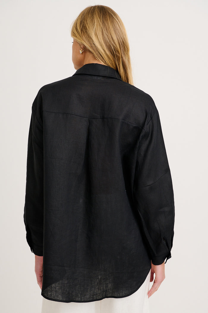 Ocean Echo Shirt in Black Linen back