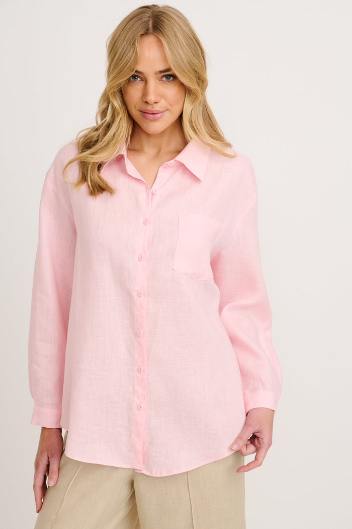 Ocean Echo Shirt in Pink Linen front