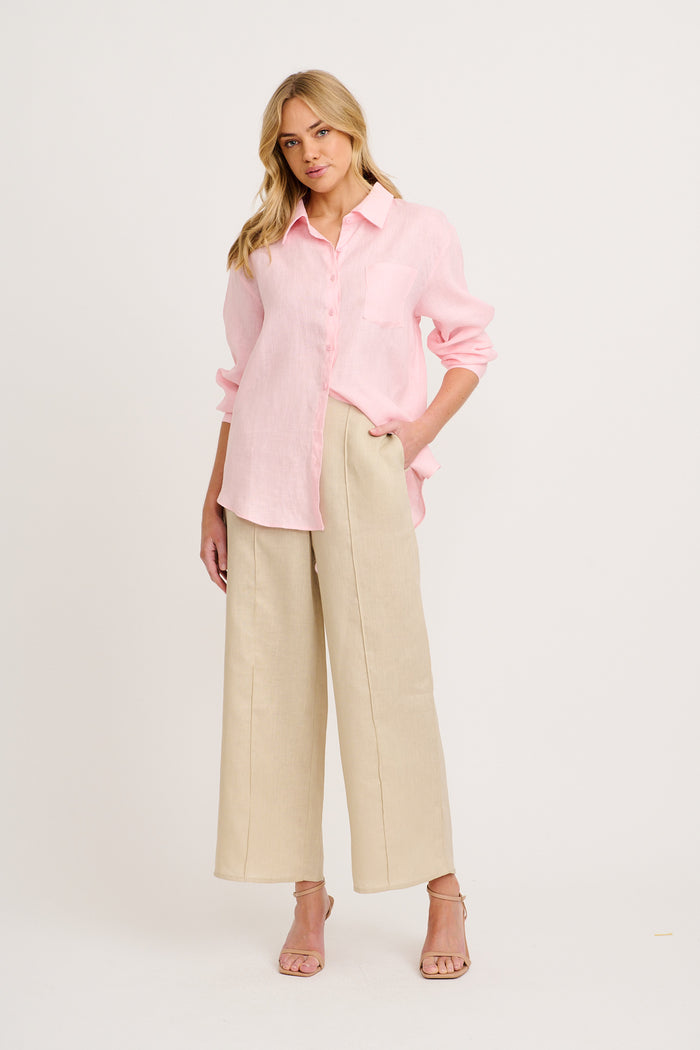 Ocean Echo Shirt in Pink Linen full length
