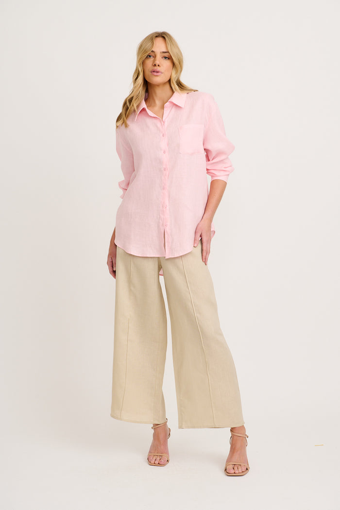 Ocean Echo Shirt in Pink Linen full length
