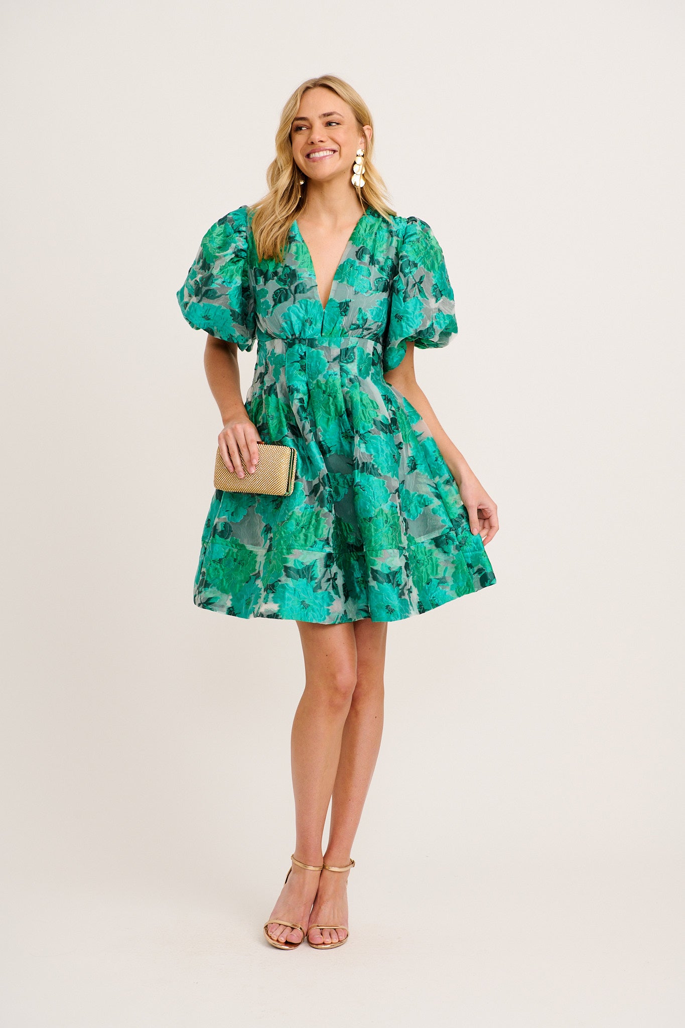 Paris Dreamer Dress in In Jade Green Organza Jacquard full length