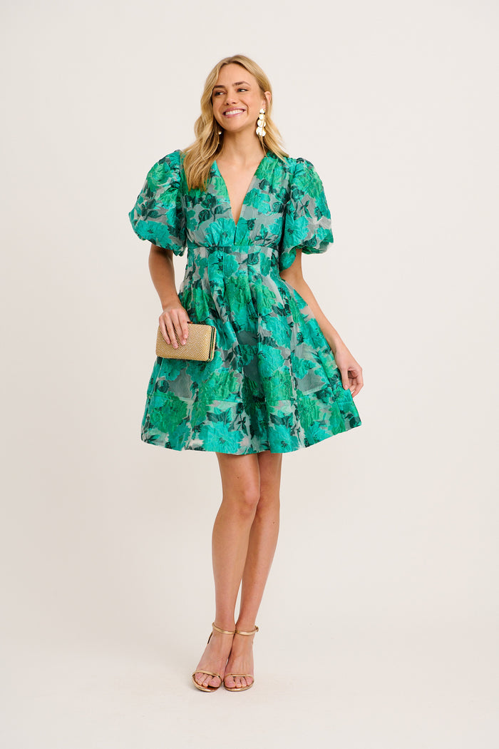 Paris Dreamer Dress in In Jade Green Organza Jacquard