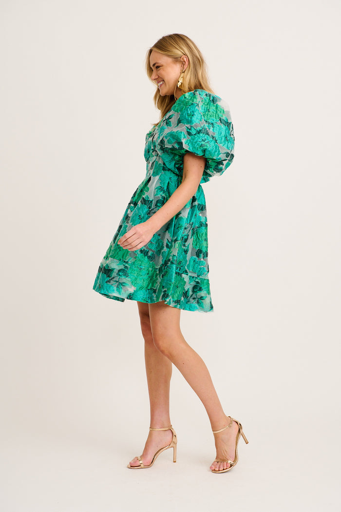 Paris Dreamer Dress in In Jade Green Organza Jacquard side