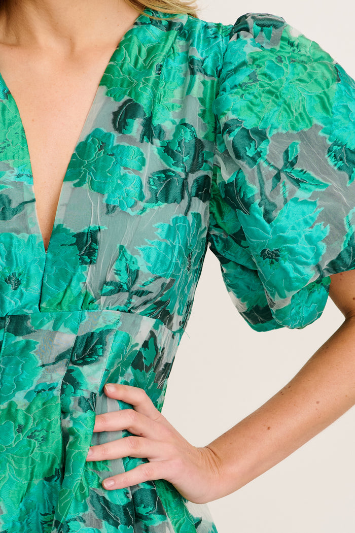 Paris Dreamer Dress in In Jade Green Organza Jacquard detail
