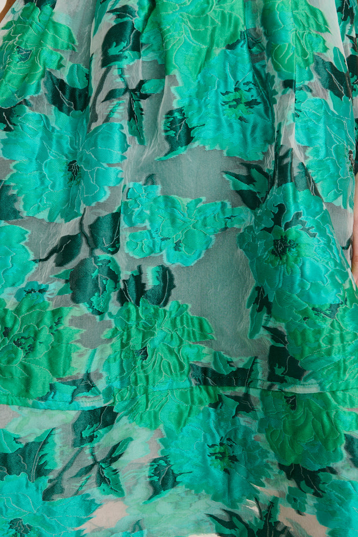 Paris Dreamer Dress in In Jade Green Organza Jacquard fabric
