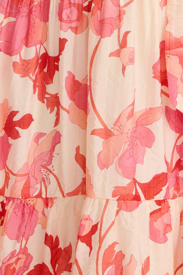 Maja Midi Dress in Cream with Pink Floral fabric