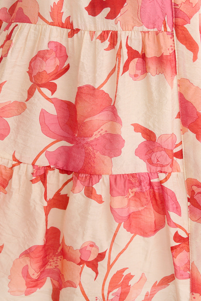 Lorea Dress in Cream with Pink Floral fabric